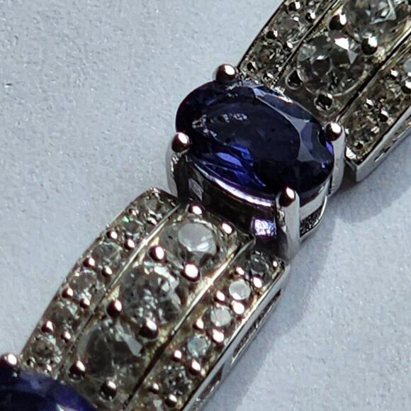 HSN Colleen Lopez Sterling Oval Iolite and White Zircon Line Bracelet 7" - Picture 2 of 4